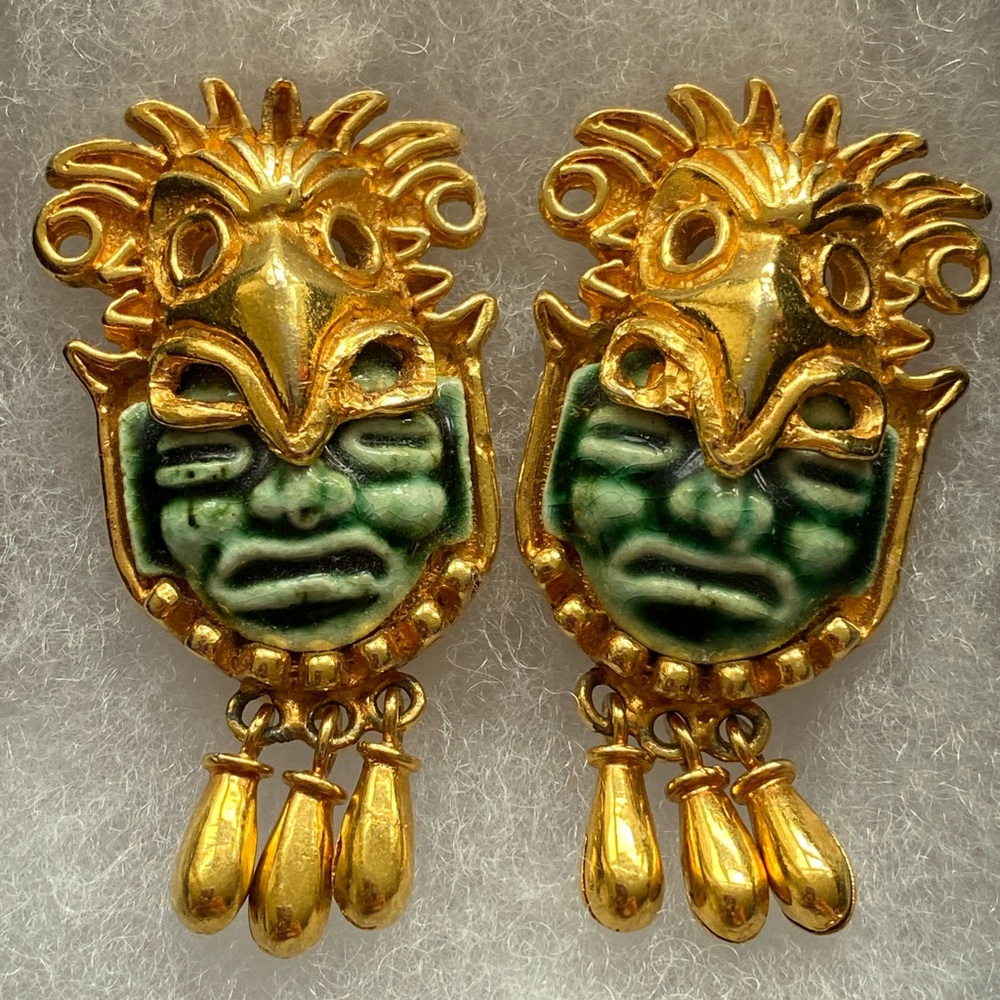 Vintage Salvador Teran Aztec Design Earrings